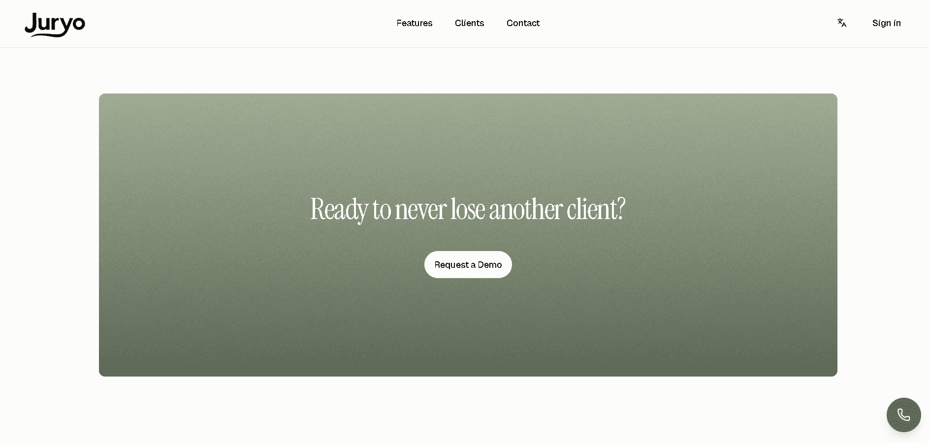 Juryo platform call-to-action banner encouraging law firms to prevent lost clients with automated workflows.