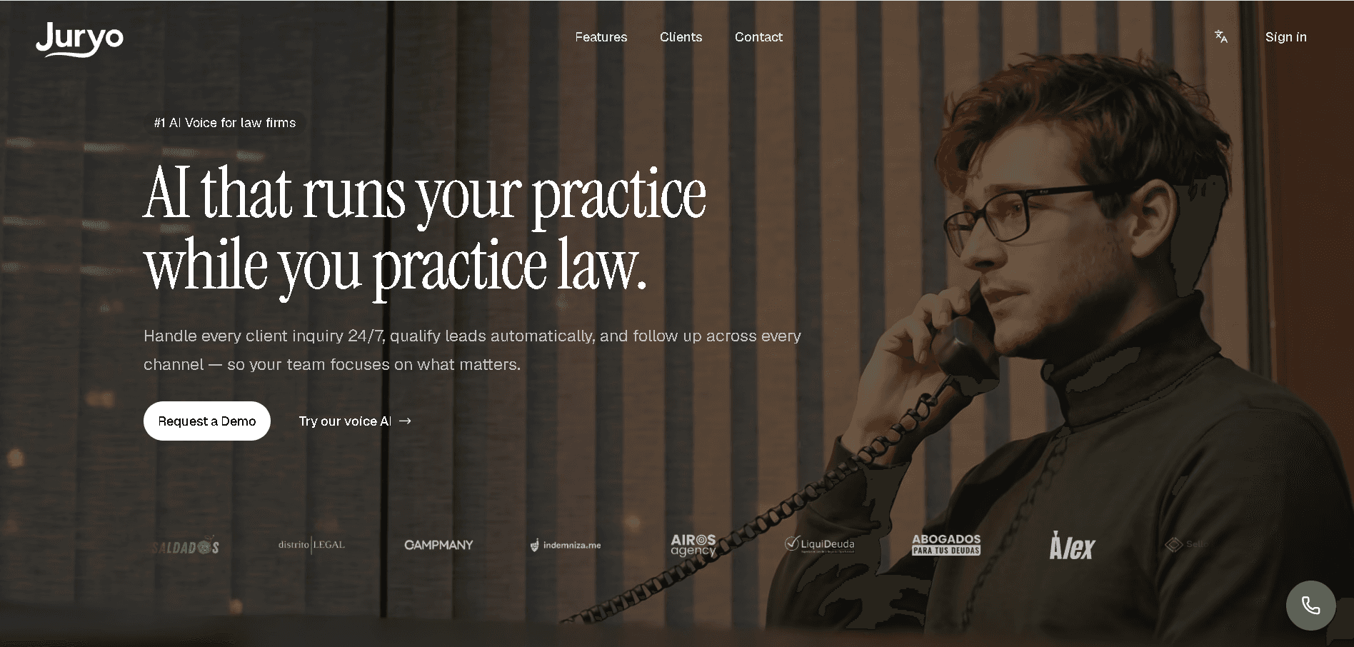 Juryo platform interface demonstrating an automated collections cycle and AI voice software for law firms.